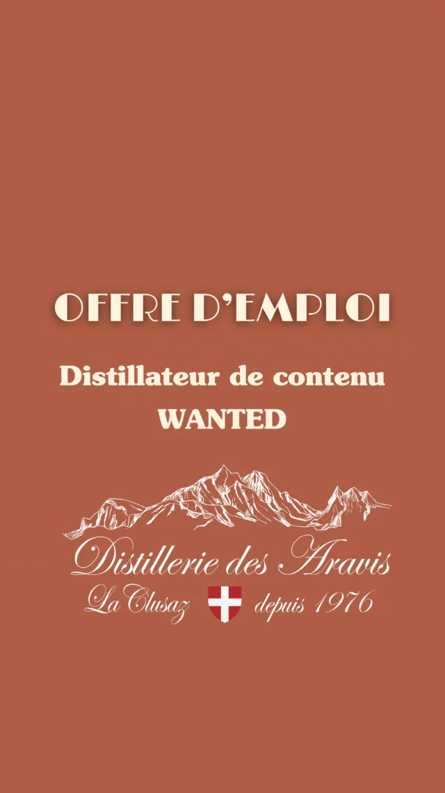 DISTILLATEUR DE CONTENU WANTED 

Après plus de trois ans à nos côtés, Coco part pour de nouvelles aventures ! ✨

On est à la recherche de notre nouvelle pépite de la comm et du marketing et pour l’occasion elle vous pitch ses missions principales ! 💡

Mais pour en savoir plus rendez-vous sur notre offre : https://fr.indeed.com/viewjob?jk=a180336f0296f78b&from=shareddesktop_copy 

On attend vos candidatures avec impatience 🥰 (soyez créatifs on veut voir les compétences de notre future recrue) 

#distillerie #laclusaz #distilleriedesaravis #genepi #distillation #emploi